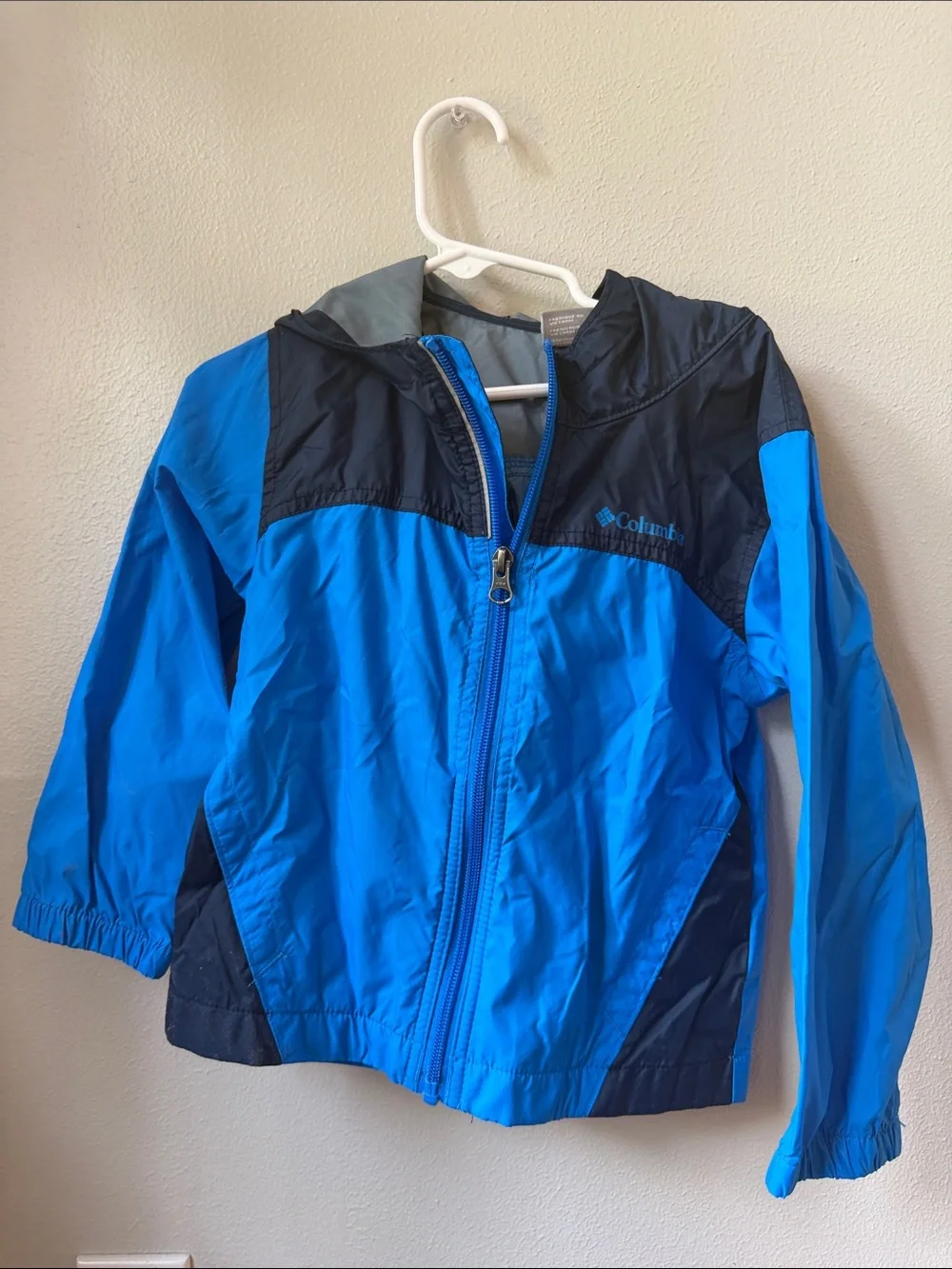 Columbia Bright Blue and Navy Hooded Windbreaker